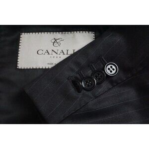 Canali 1934 Current Label Black Pinstriped 100% Wool 2 Pc Suit Jacket Pants 46L